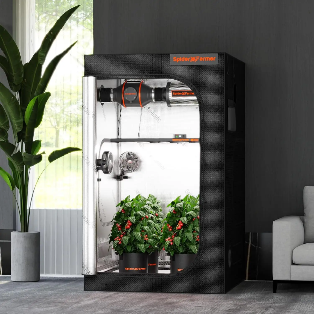 Spider Farmer Growzelt 120×120×200 cm (4×4) – 1680D Mylar, wasserdicht & diamant-reflektierend für Indoor- & Hydroponik-Anbau